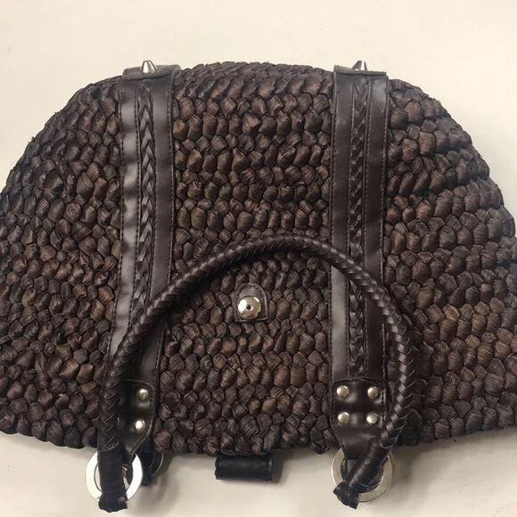 OVERSIZED WOVEN SHOULDER PURSE VINTAGE 100% STRAW BROWN WOMAN BAG - Picture 15 of 15